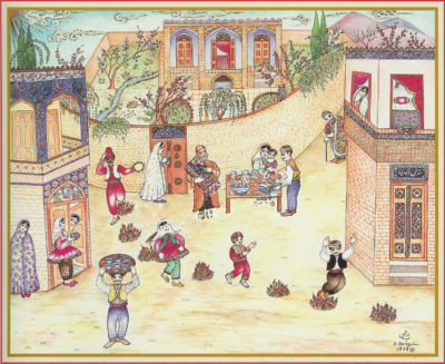 illustration of chahar shanbeh soor, festival of fire, celebrations