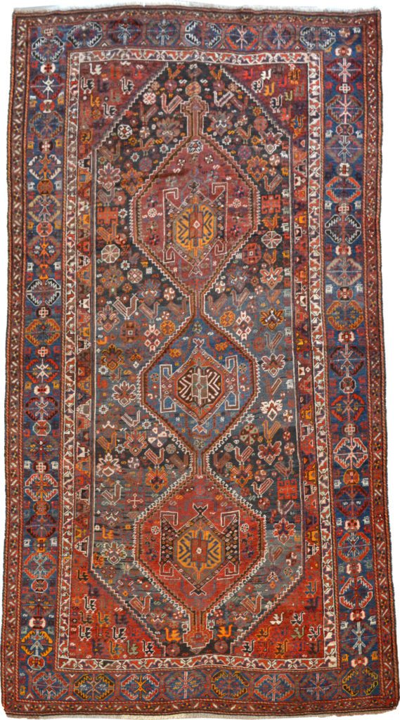 Antique Persian Neriz carpet from the Qashqai tribe - overall Photo