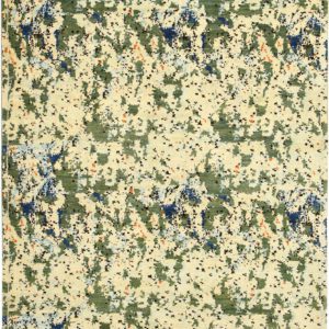 Abstract Green and Cream Aspen Handknotted Wool Carpet