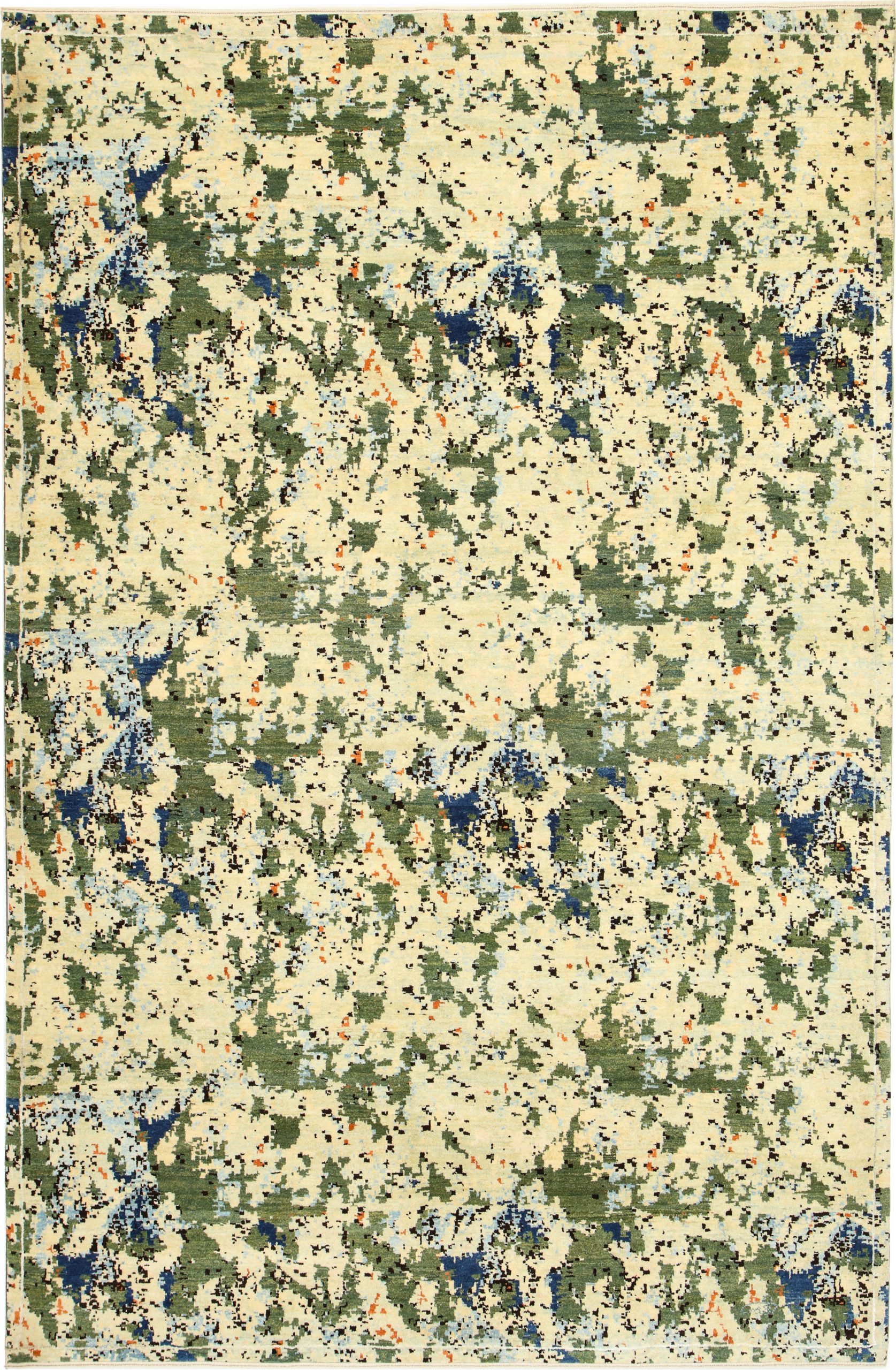 F720-5304 Abstract Green and Cream Aspen Handknotted Wool Carpet
