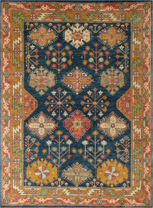 Transitional Bakhtiari Carpet with blue background