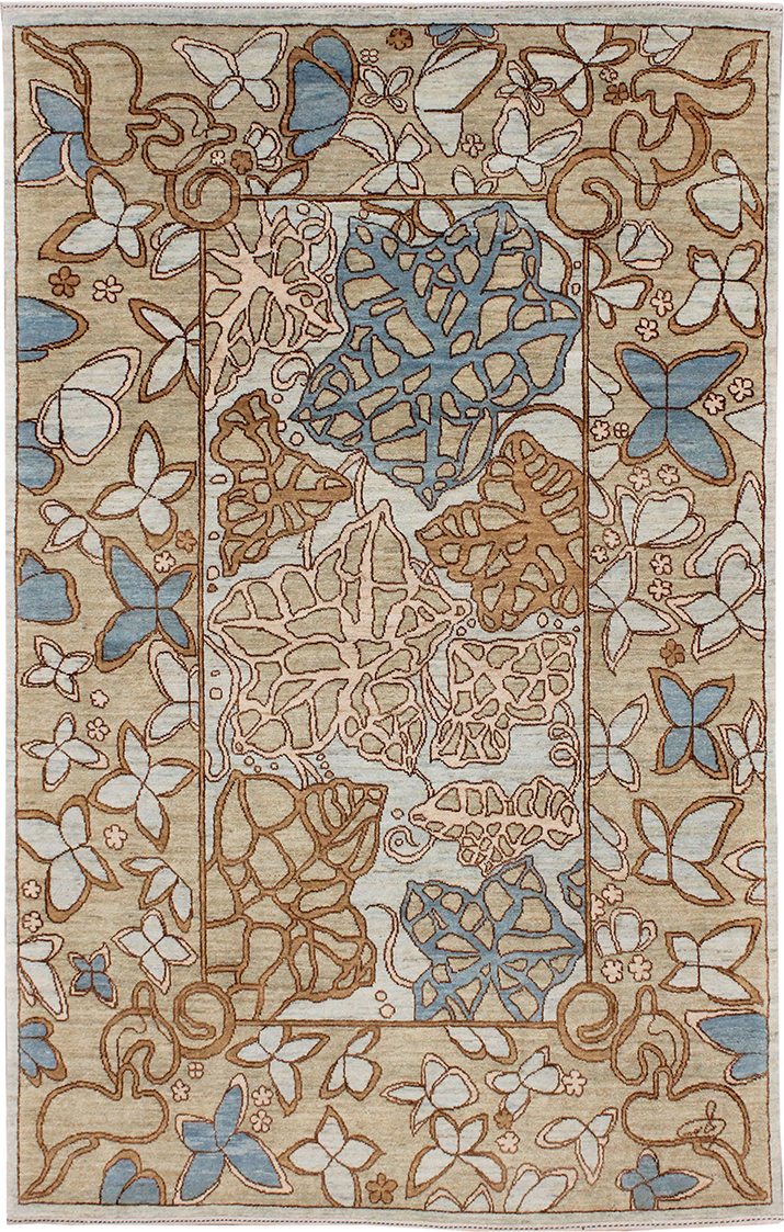 Blue Brown Nouveau Butterfly Rug