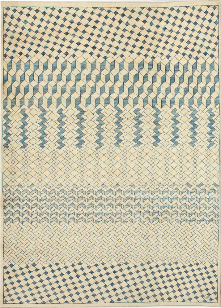 Lattice F688-5303 Blue Cream Architectural Lattice Rug