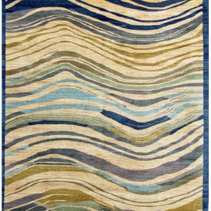 Blue Abstract Waves Wool Rug