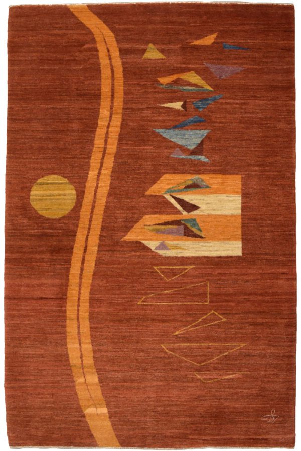 Red Abstract Modern Wool Rug 4 x 6