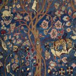 Antique Tehran Tree of Life Hunting Scene Carpet detail photo