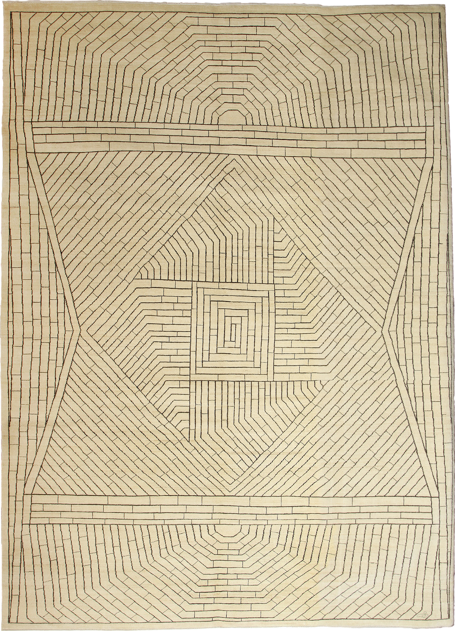 Taupe brown on Cream Wool Modern Carpet - Bazaar - 10x 14 - overall photo