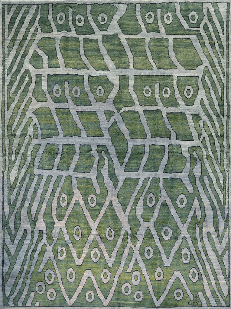 Green Gray Shag Wool Rug