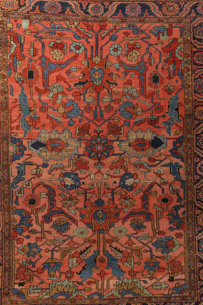 Antique Persian Bakshaish carpet interior field detail photo