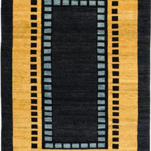 Blue Borders – Indigo and Gold Wool Persian Art Deco Carpet - 5x7 - overall photo