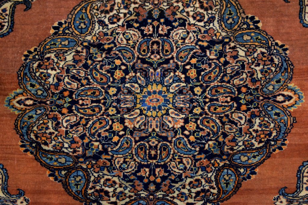 Antique Haji Jalili Carpet side border detail photo up close center medallion detail photo