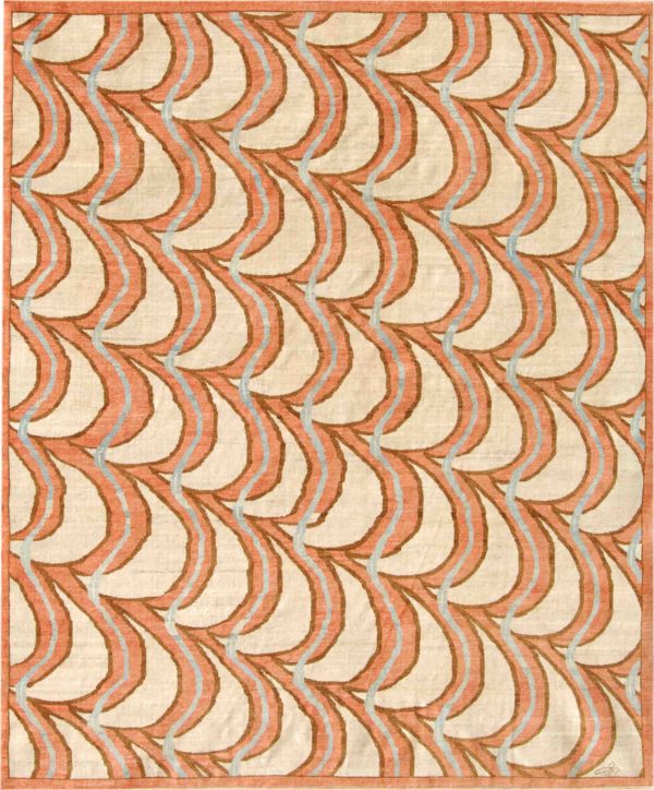 Echoes - Art Deco Orange, Light Blue, Cream Carpet - 8 x 10