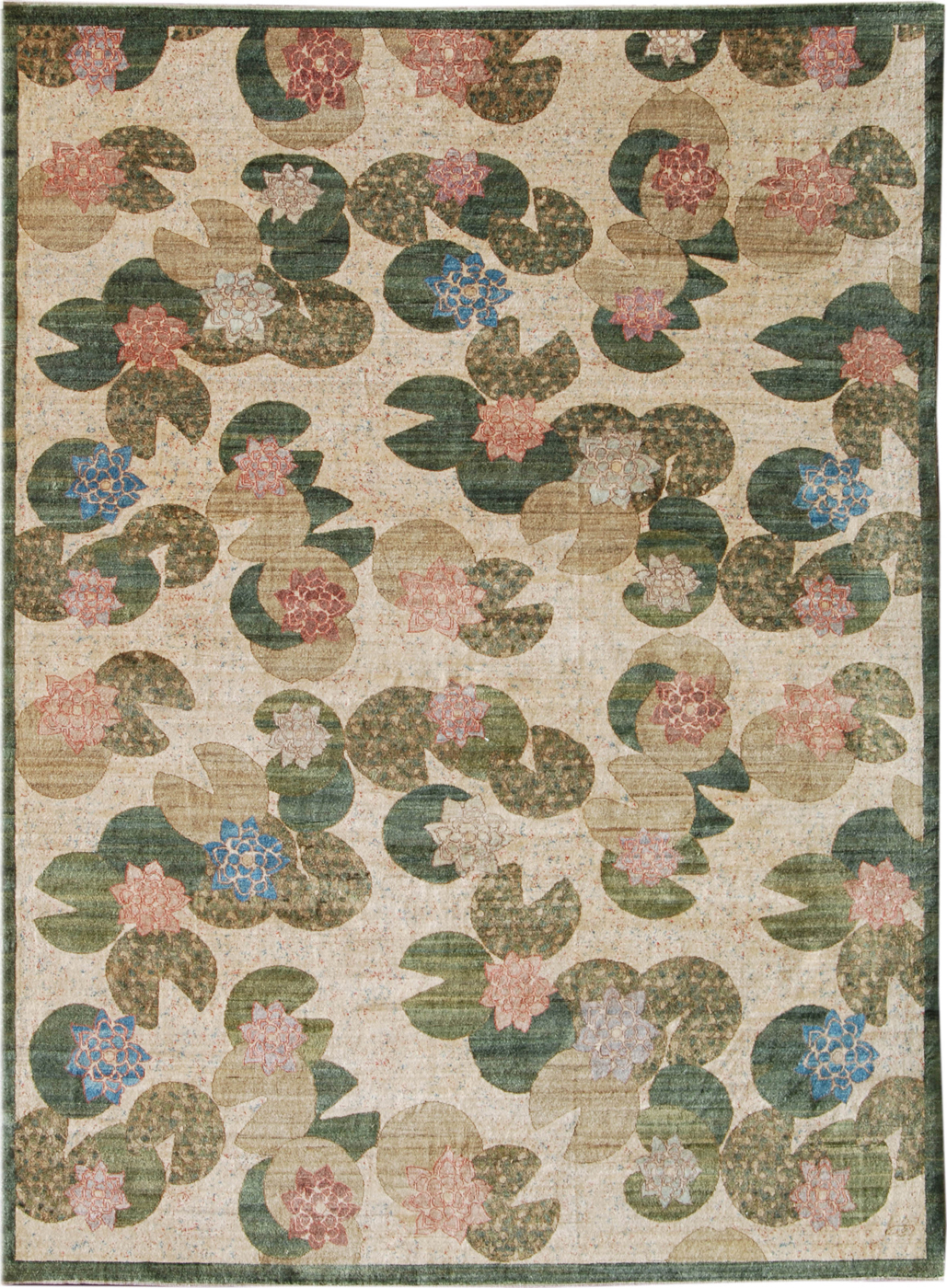 Water Lilies – Art Deco Persian Carpet – Overall Photo - 9x12