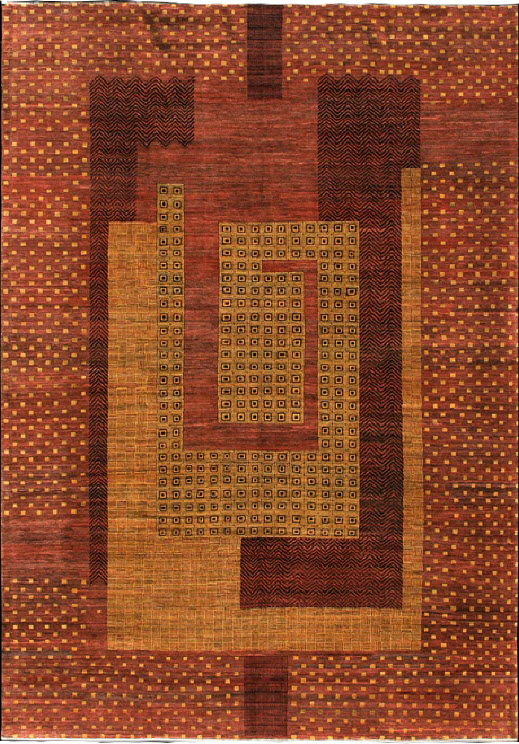 Labyrinth - Red and Gold Art Deco and Architectural Carpet - 10x 14