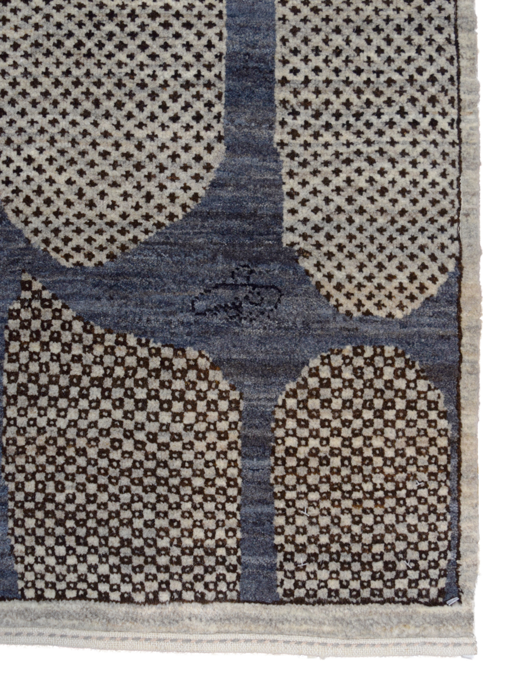 Strata – Architectural Modern Persian Carpet – Gray-Brown, Cream Wool - corner photo with Orley Shabahang Logo
