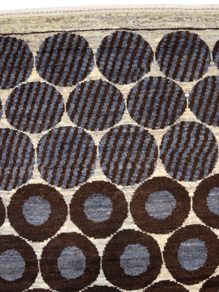 Strata – Architectural Modern Persian Carpet – Gray-Brown, Cream Wool - top fringe detail photo