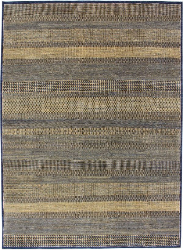 Rain - Gold & Blue Architectural Rain Rug – Pure Hand-knotted Wool - overall carpet photo