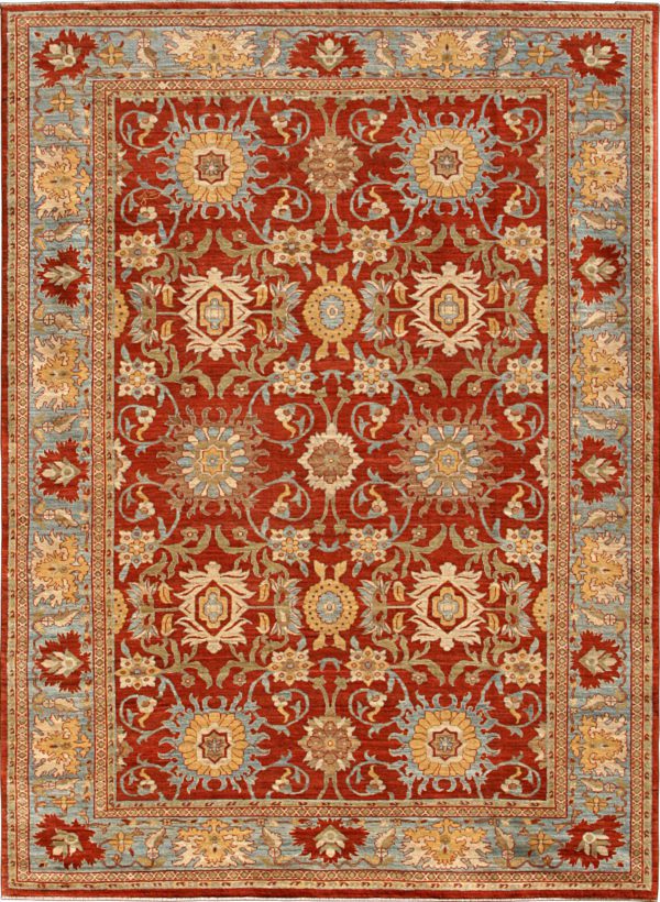 Transitional Sultanabad Persian Carpet from Orley Shabahang - Red, Cream, Blue Wool - 9x12