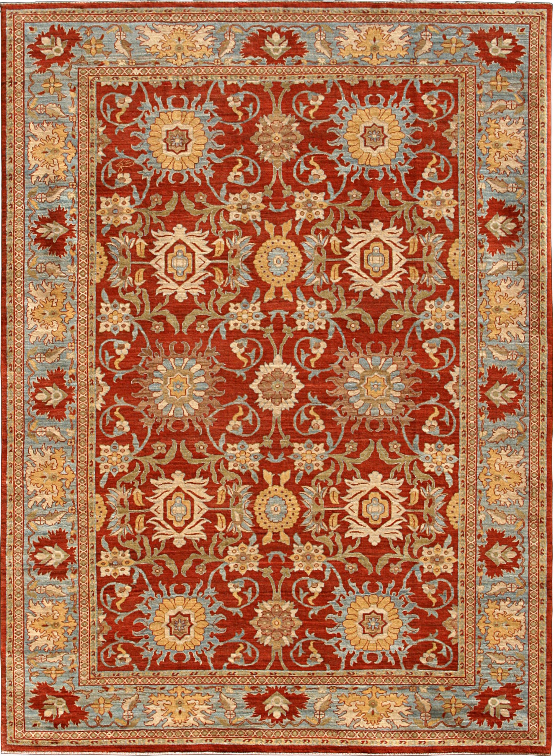 Transitional Sultanabad Persian Carpet from Orley Shabahang - Red, Cream, Blue Wool - 9x12