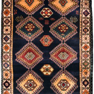 Geometric Semi-Antique Indigo Persian garden carpet overall photo