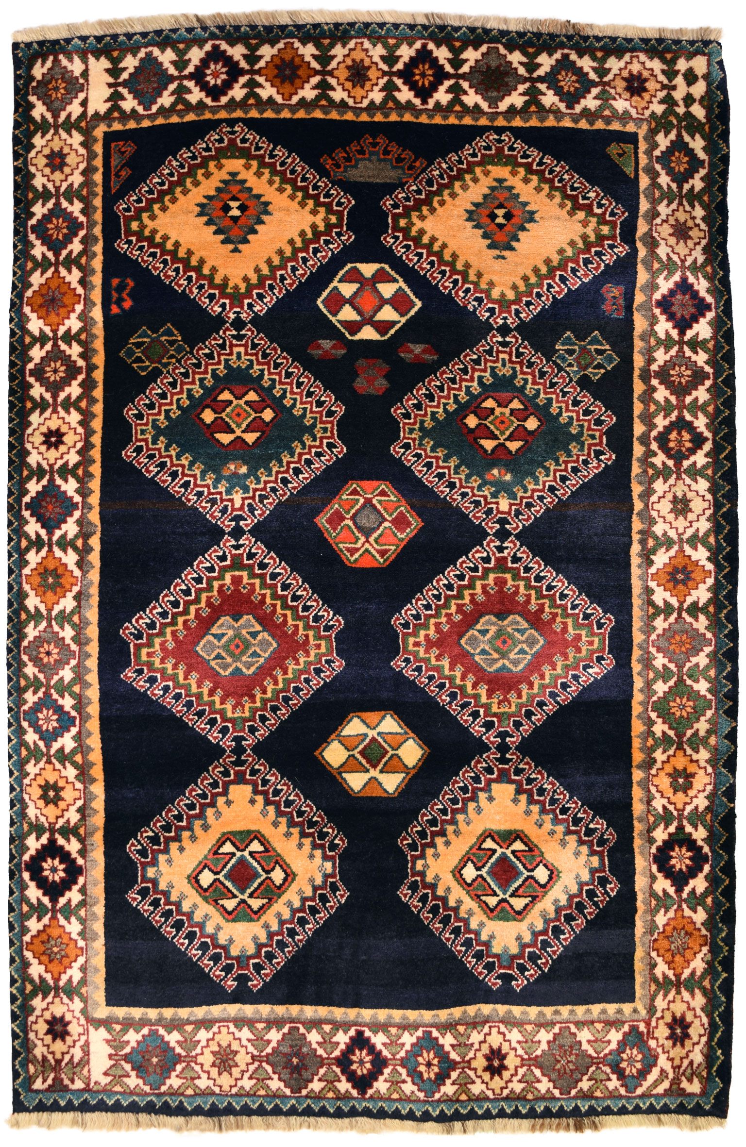 Geometric Semi-Antique Indigo Persian garden carpet overall photo