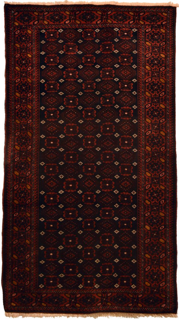 Traditional Red, Brown, and Cream Persian Balouchi Carpet overall photo