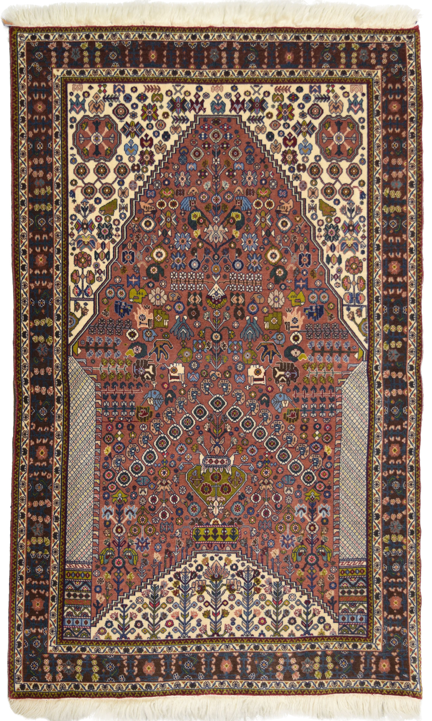 Persian Ghashghai Carpet with Mihrab Design overall carpet