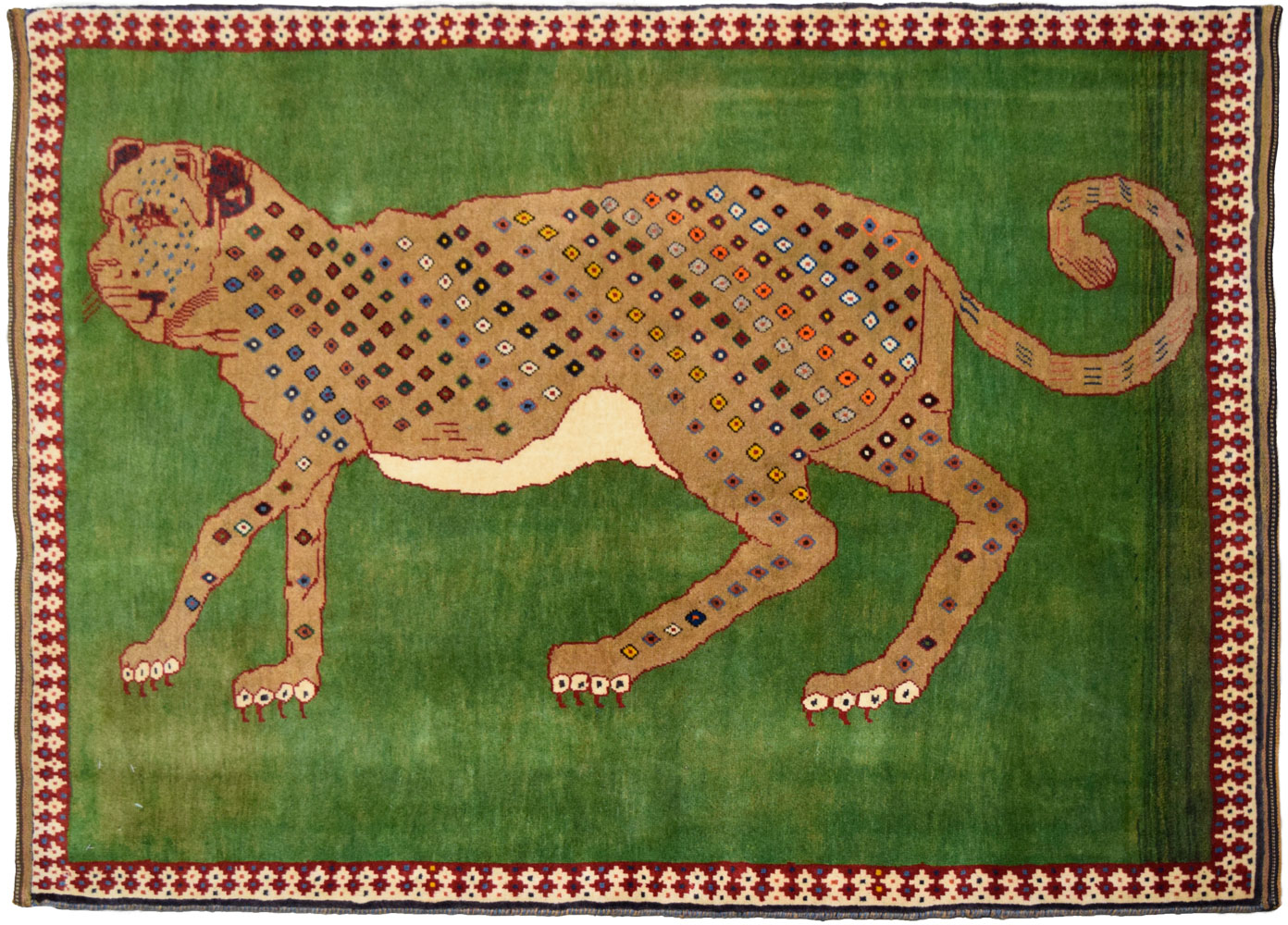 Green Persian Qashqai Leopard Carpet overall photo