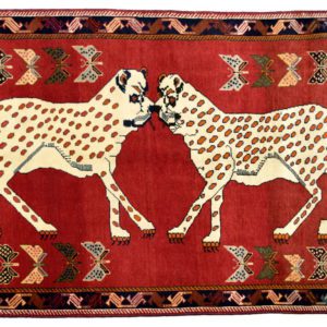 Rich Red Doual Leopard Persian Ghashghai Carpet overall photo