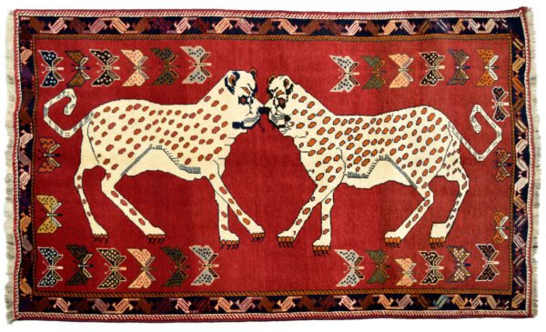 Rich Red Doual Leopard Persian Ghashghai Carpet overall photo