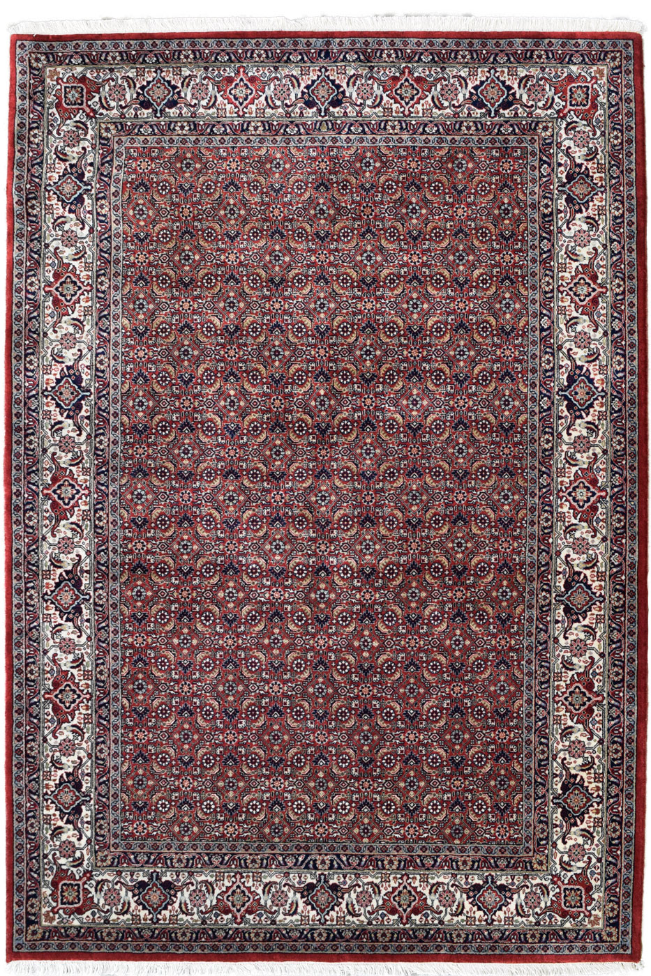 Classic Hand-knotted Bidjar Carpet in Red, Indigo, and Cream Wool overall photo