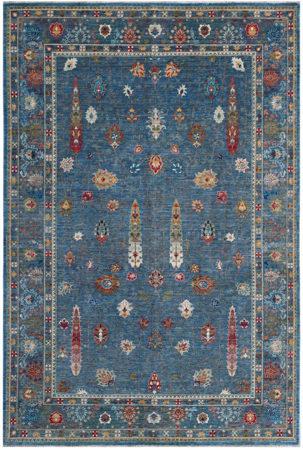 Transitional Aqua Blue Nooristan carpet overall photo - 6x9