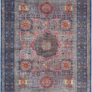 Indigo and Red Transitional Mumluk Carpet overall photo - 5'8"x7'7"