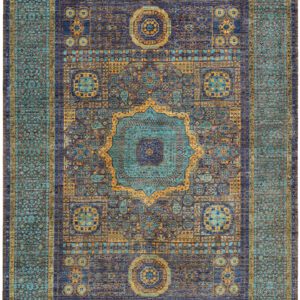 Turquoise and Gold Transitional Mumluk Carpet overall carpet photo - 5'7"x7'9"