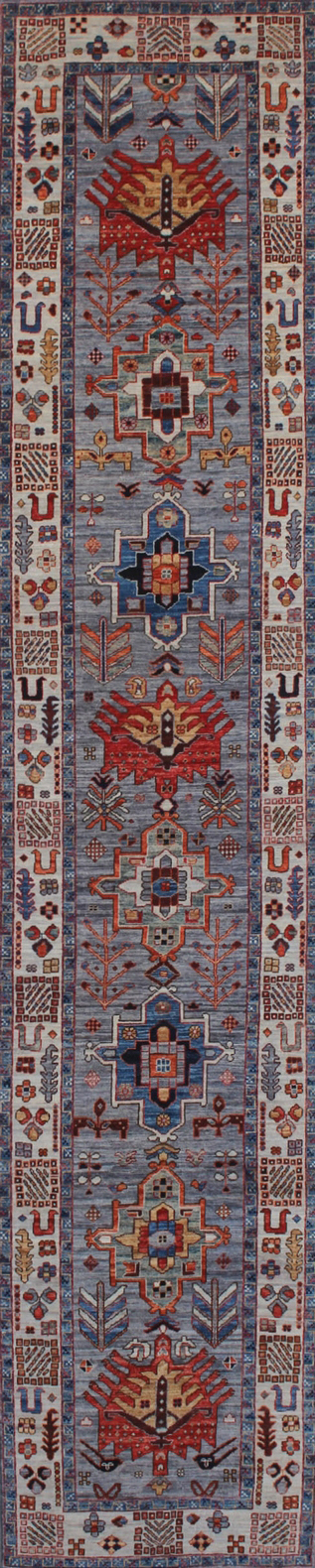Gray, Red, and Indigo Aryana Runner Carpet - 2'8"x13'5"