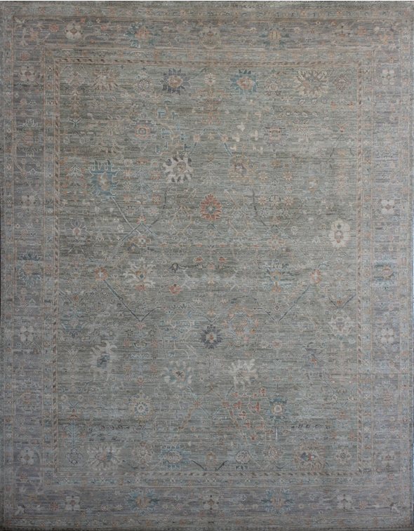 Subdued Gray Oushak Carpet – Overall Carpet Photo - 7’11”x10’