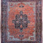 Antique Orange, Red, and Indigo Persian Farahan Carpet - 10'x14' - overall carpet photo