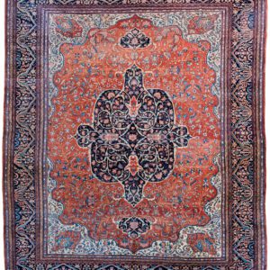 Antique Orange, Red, and Indigo Persian Farahan Carpet - 10'x14' - overall carpet photo
