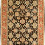 Warm and Bold Persian Agra Carpet – Red, Orange, & Black Wool. Overall carpet photo.