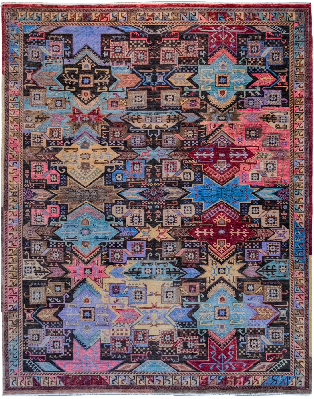 Modern & Colorful Kazak Persian Carpet. Overall Carpet Photo.
