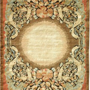 Spring Sunrise - Contemporary Light Green, Cream, and Rose red Arts and Crafts Contemporary Carpet - 10x14