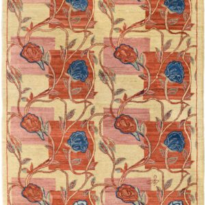 Rose Garden - Red, Pink and Indigo Contemporary Arts & Crafts Floral Rose Carpet - 4x6 - Overall Carpet Photo