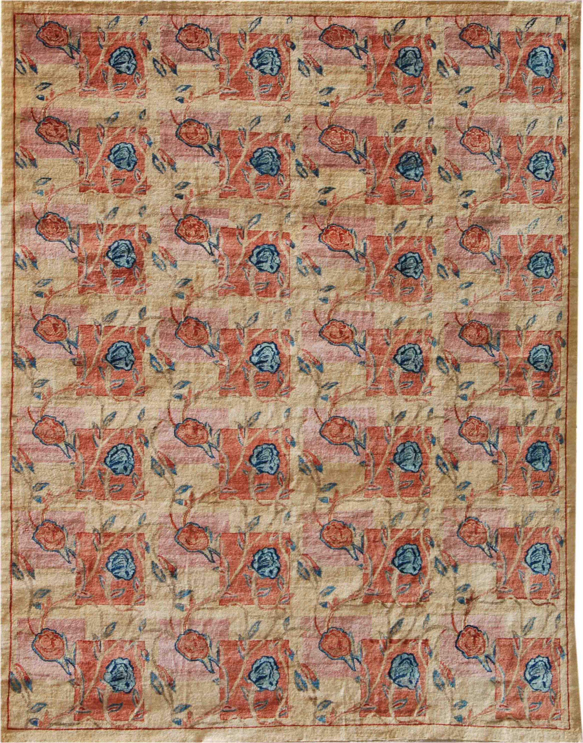 F409-3600 - 8x10 Rose Garden - Red, Pink and Indigo Contemporary Arts & Crafts Floral Rose Carpet - 8x10 - Overall Carpet Photo