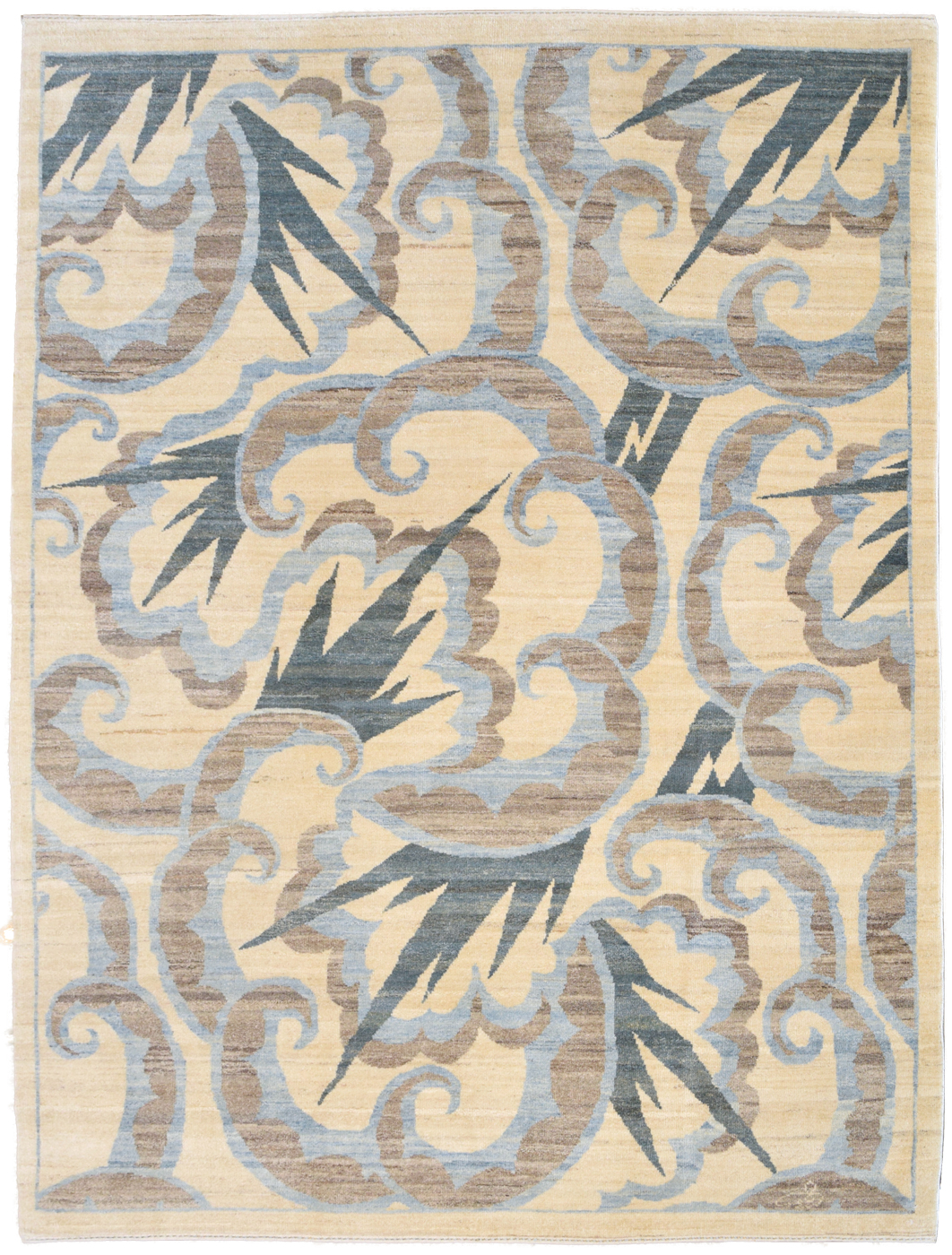 F486-4252 - A10G0697 - a Tempest - Cream, turquoise, light blue, and gray Art Deco Persian Carpet - 5x7 - Overall Persian Carpet Photo