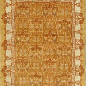 Gold and red Arts & Crafts inspired pure wool Persian area rug handknotted with stunning William Morris style floral motifs