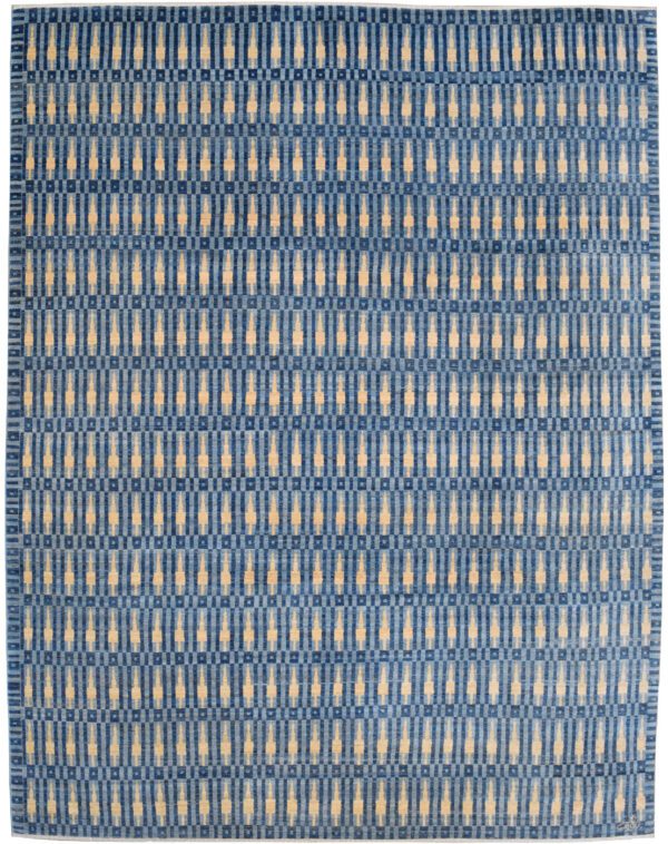 Empire State - Blue and Gold Architectural Rug - 8x10 - Overall Carpet Photo