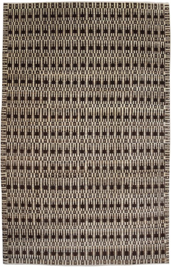 Empire State - Neutral Brown, Taupe, and Cream Wool Contemporary Architectural Carpet, 6'x9 - Overall Carpet Photo.