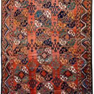 Bright and Brilliant Antique Persian Ersari Carpet. Overall carpet photo.