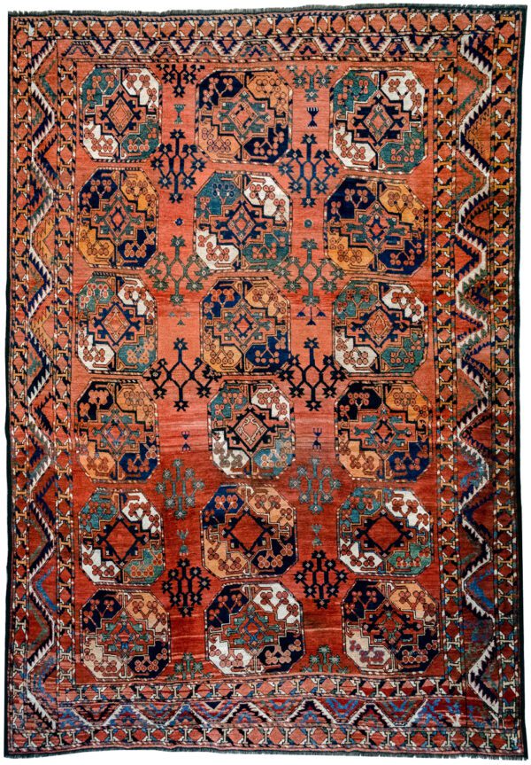Bright and Brilliant Antique Persian Ersari Carpet. Overall carpet photo.