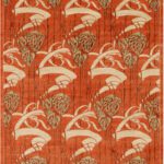 10' X 14' Red, cream, and orange contemporary art nouveau Persain carpet. Hand knotted with organic wool.